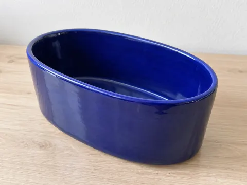 Синее овальное керамическое кашпо 26 × 14 × 12 см
