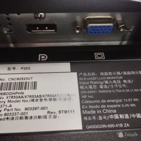 Monitor HP ProDisplay P203 WSXGA Monitor DP VGA