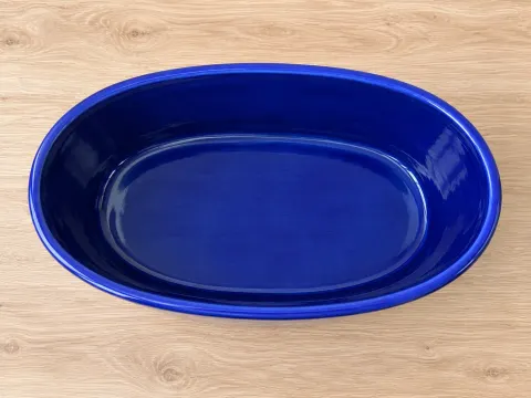 Синее овальное керамическое кашпо 26 × 14 × 12 см