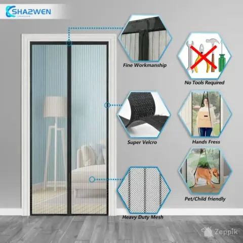 Sha2wen magnetiline sääsevõrk uksele 75 × 195 cm, must