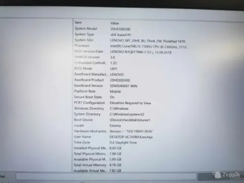 Lenovo T470/i5-7300U/8GB RAM/250GB SSD/Battery 2h