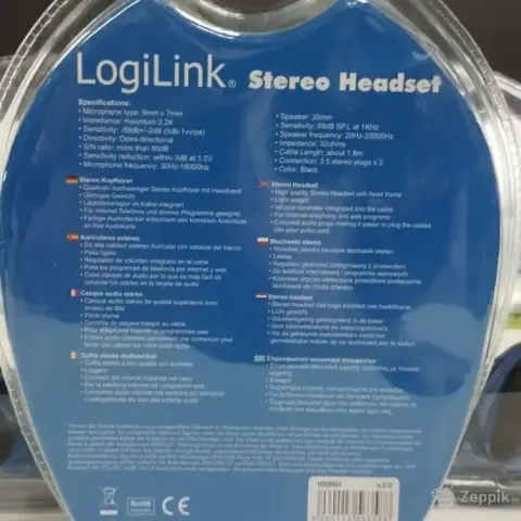 LogiLink juhtmega stereo-peakomplekt mikrofoniga, must
