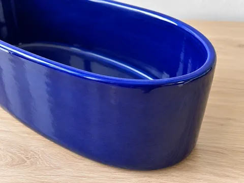 Синее овальное керамическое кашпо 26 × 14 × 12 см
