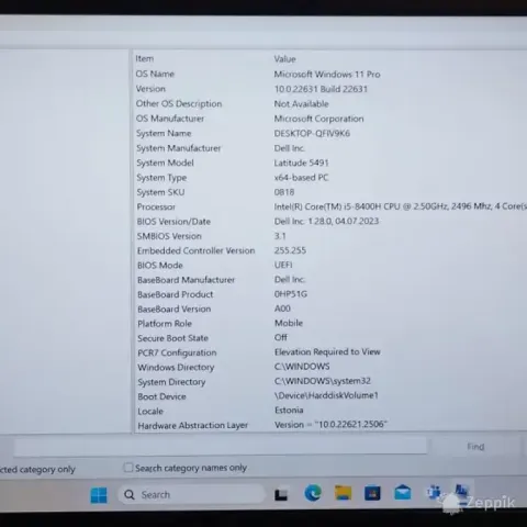 Sülearvuti Dell Latitude 5491 i5-8400H, 8GB RAM, 256GB SSD