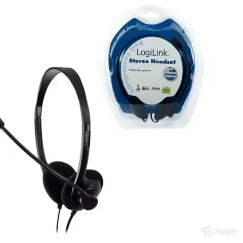 LogiLink juhtmega stereo-peakomplekt mikrofoniga, must