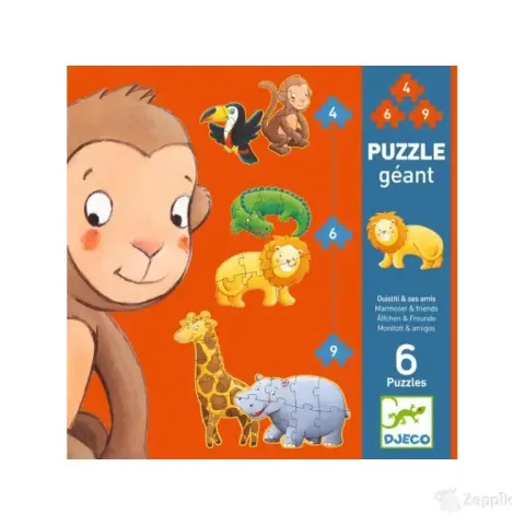 Gigantpusled / Puzzle - Marmoset & friends - 4, 6, 9pcs