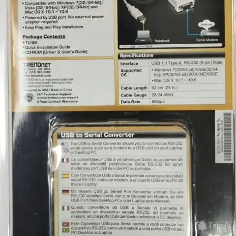 NEW TRENDnet TU-S9 USB to Serial Converter USB 1.1 to RS-232