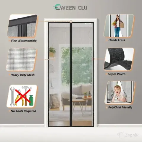 Cween magnetiline sääsevõrk uksele 95×200 cm, must