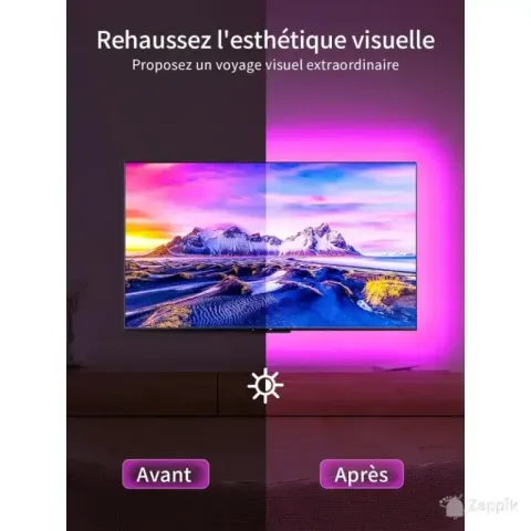 Kantutoe LED-valgustus telerile, 5 m, 55–75 tolli