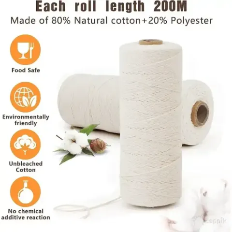 Puuvillane nöör Jaomon Macrame, 2 rulli, 1 mm x 200 m, valge