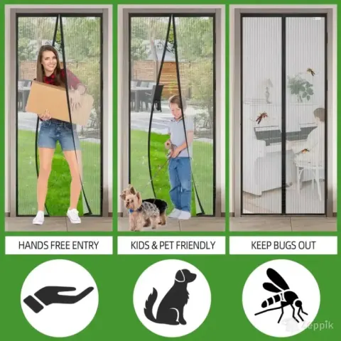 Sjldwtmt magnetiline sääsevõrk uksele 60×180 cm, must