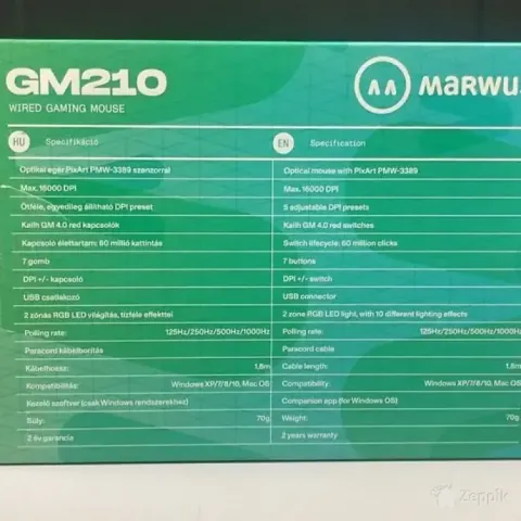 Marwus GM210 juhtmega mänguhiir uus