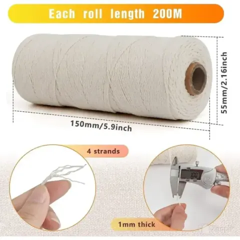 Puuvillane nöör Jaomon Macrame, 2 rulli, 1 mm x 200 m, valge