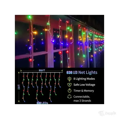 Mitmevärvilised jõulutuled Obovo, 15 m, 630 LED-i 8 režiimiga, õue/tuppa