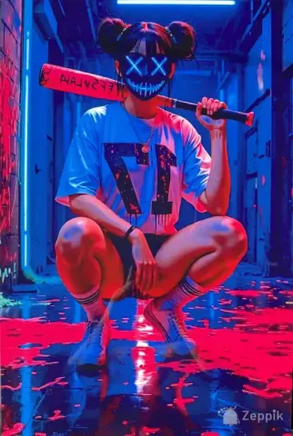 Neon Mask Girl Art metal