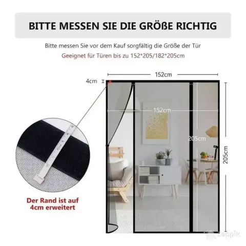 Lineware magnetiline sääsevõrk uksele 152 × 205 cm, must