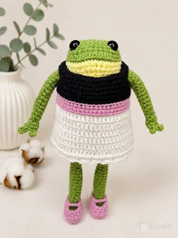 Käsitsi heegeldatud konn - ainulaadne amigurumi mänguasi