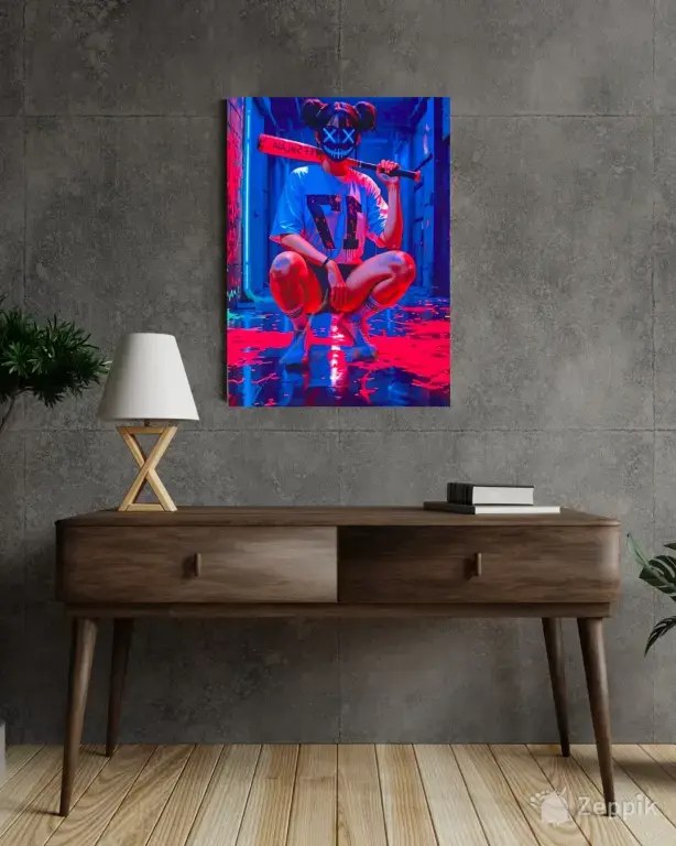 Neon Mask Girl Art metal